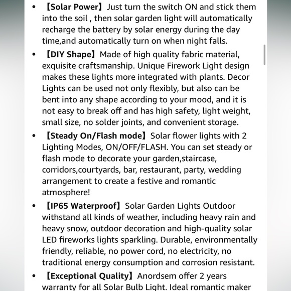 Anordsem Solar Garden Lights/Solar Fireworks Lights-Waterproof IP65-2-Pack - Picture 14 of 14